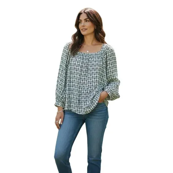 Ann Taylor Black White Floral Boatneck Long Sleeve Stretch Blouse Size XL EUC - Picture 7 of 7